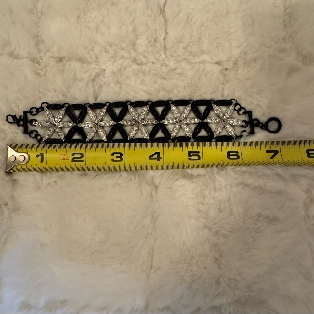 Black & Silver Rhinestone Bracelet Lobster Claw Clasp 7” Length Vintage Stars - Picture 9 of 14